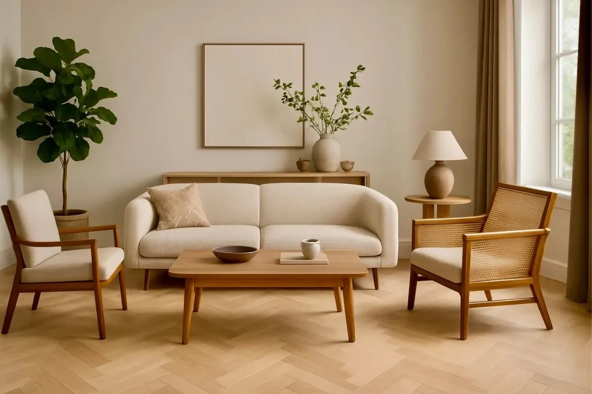 Custom herringbone hardwood pattern