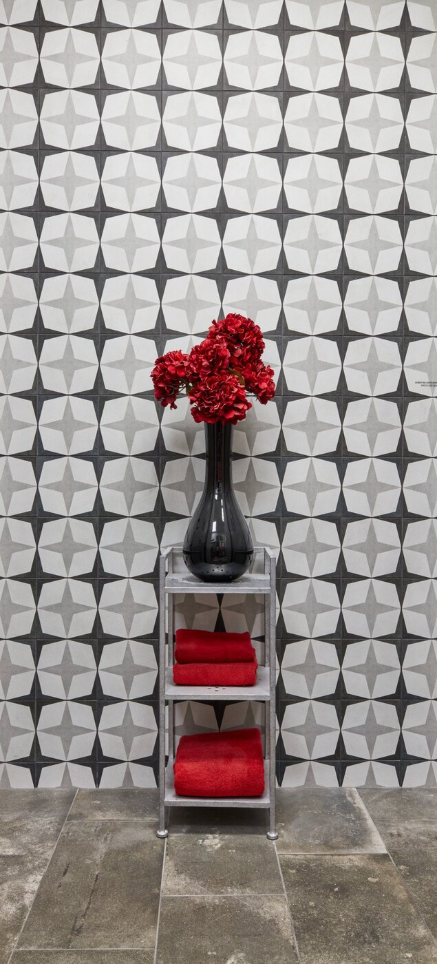 Arizona Tile Cementine Black And White Bw 5 8" × 8" Porcelain Tile (SKU AT-CEMENT88-BW)
