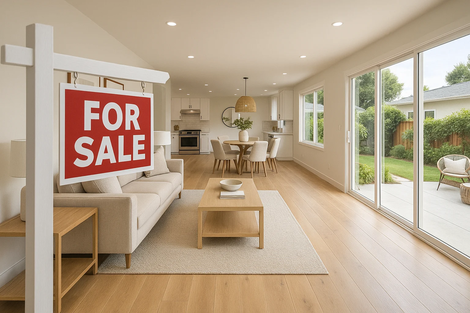 Light European oak hardwood in a California home staged for resale
