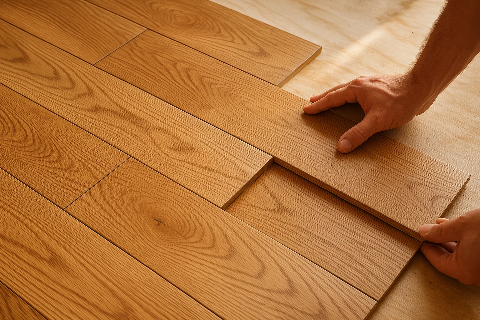 Custom wide-plank hardwood flooring being installed