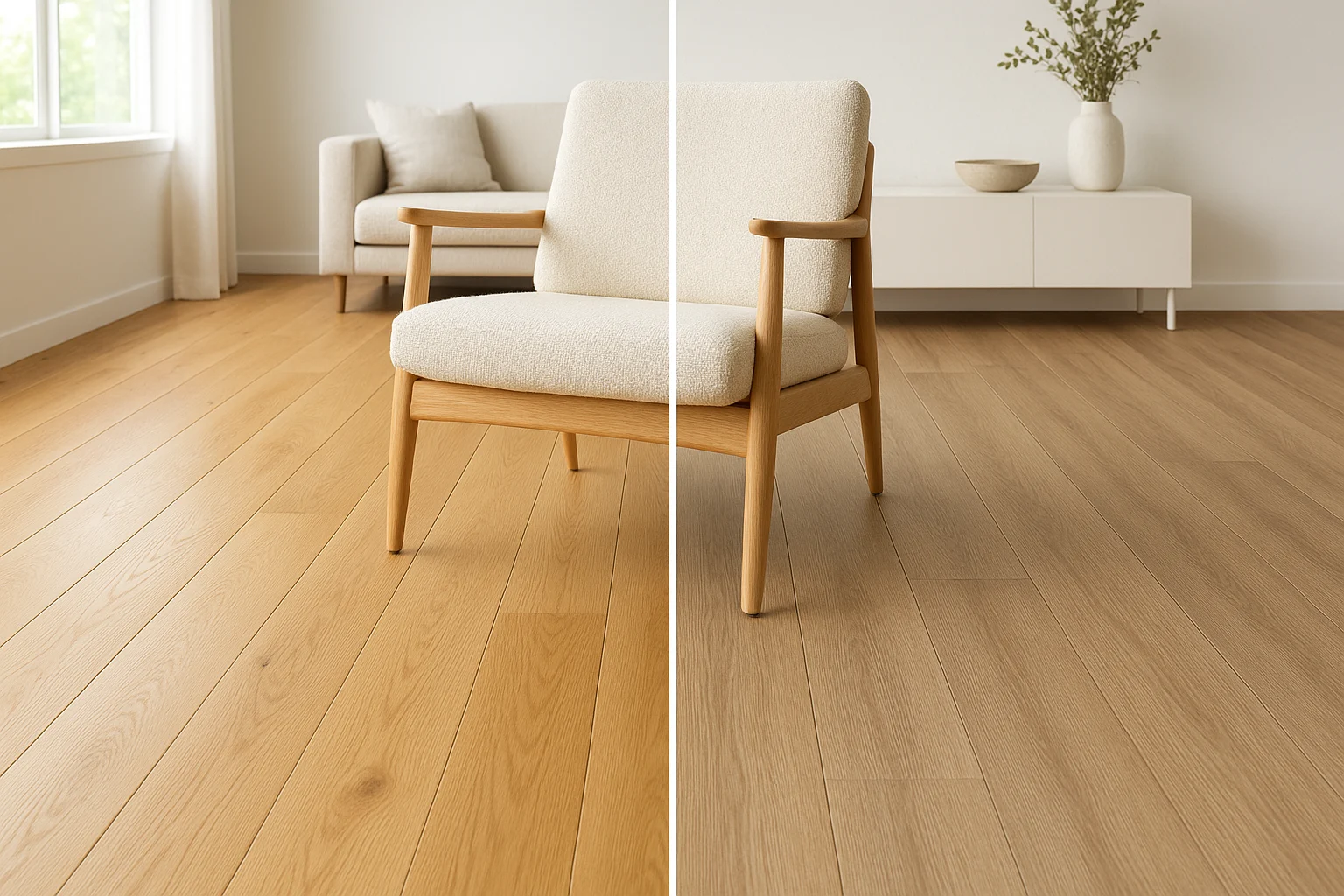 Hardwood plank floor in a modern living room
