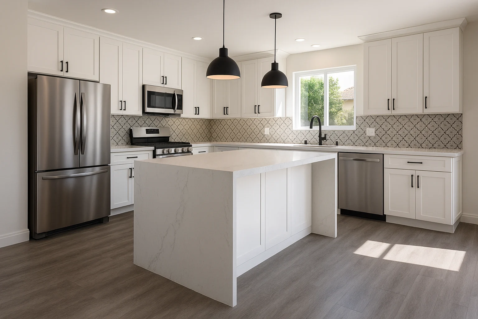 Luxury vinyl plank kitchen flooring in an Orange County home