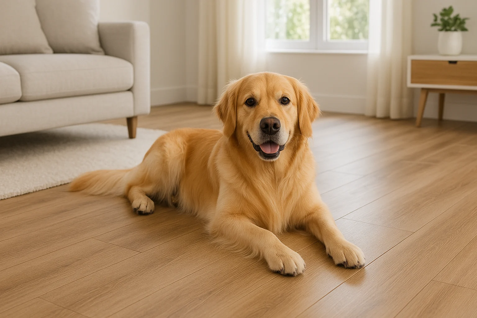 Dog on scratch-resistant luxury vinyl plank flooring