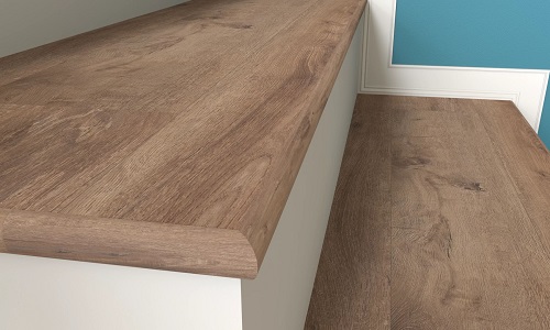 Hardwood stair tread and molding example for Anderson Tuftex flooring